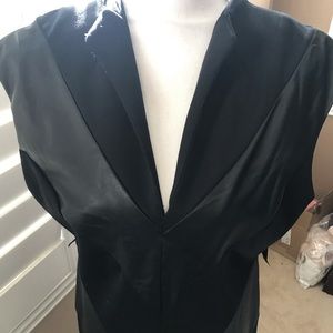 LBD stretch polyester and faux leather dress